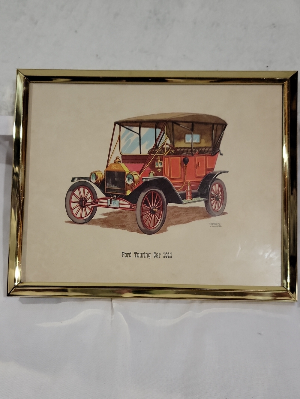 Vintage Framed Art Print 1911 Ford Touring Car Fredrick Elmiger D.A.C.NY